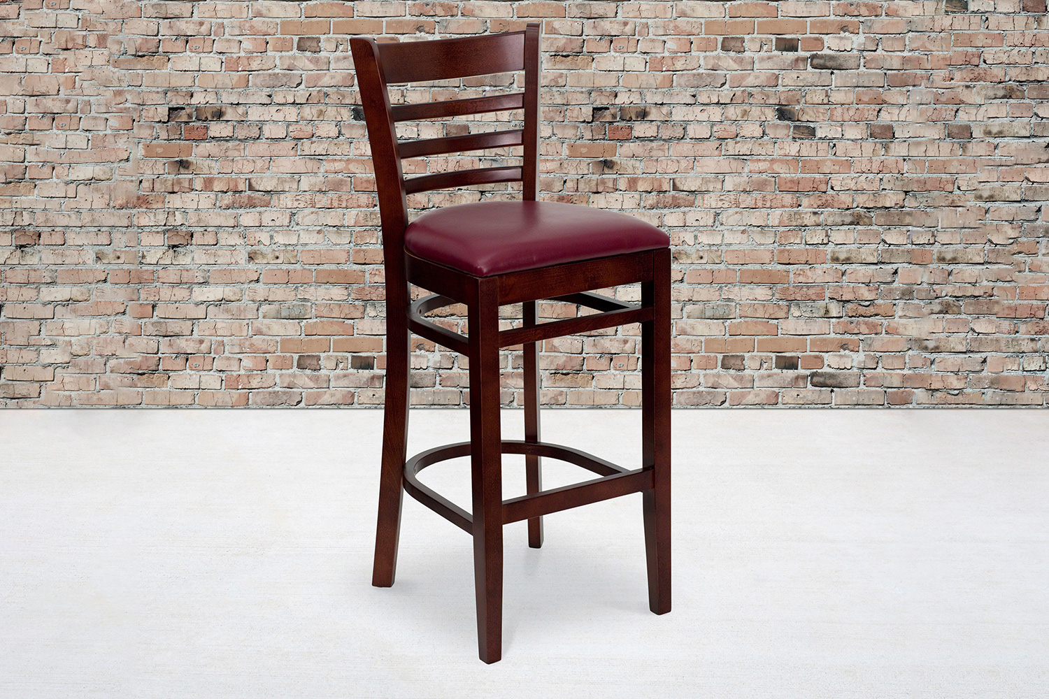 BLNK HERCULES Series Mahogany Wood Ladder Back Restaurant Bar Stool with Vinyl Seat