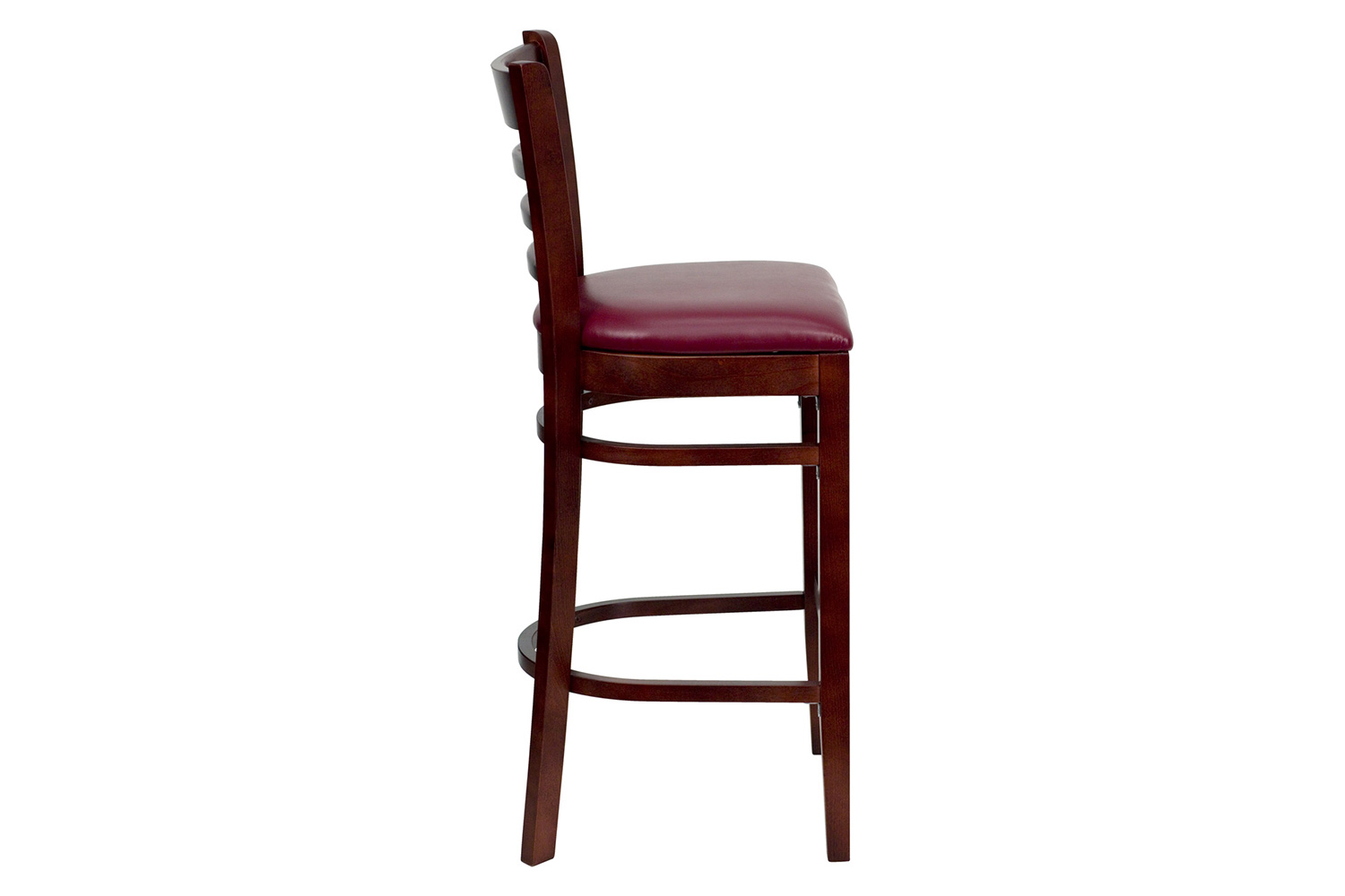 BLNK HERCULES Series Mahogany Wood Ladder Back Restaurant Bar Stool with Vinyl Seat - Burgundy