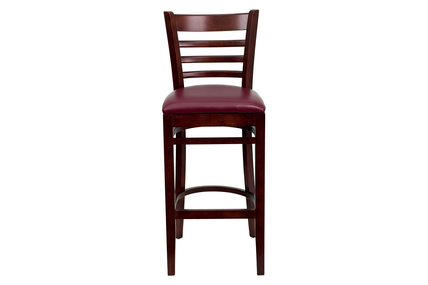 BLNK HERCULES Series Mahogany Wood Ladder Back Restaurant Bar Stool with Vinyl Seat - Burgundy