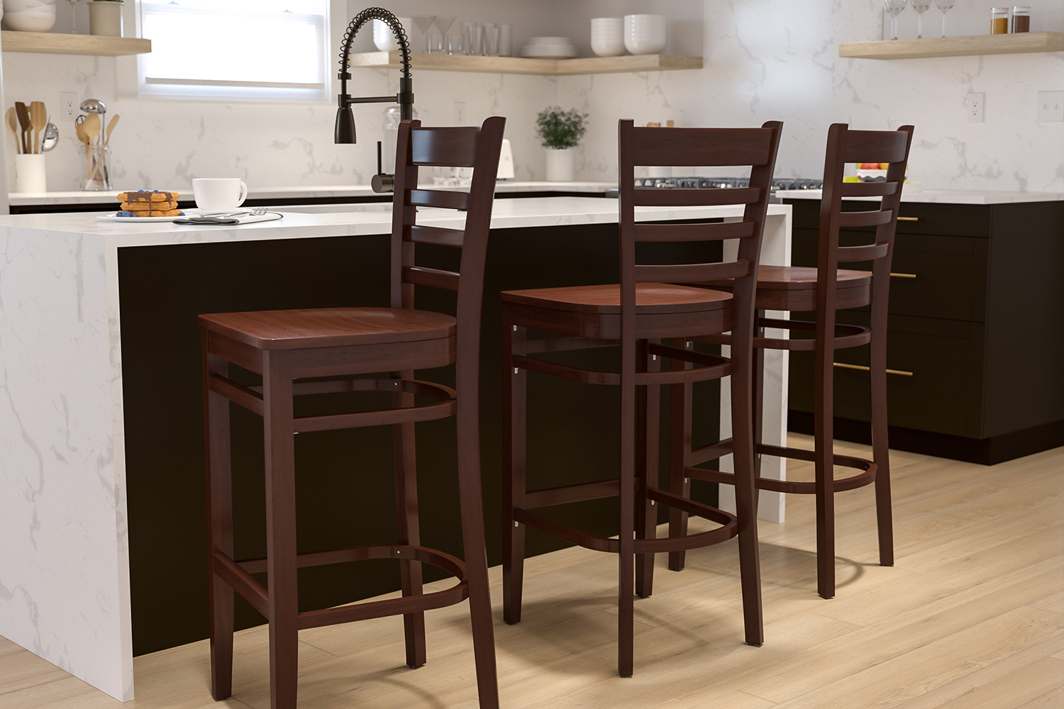 BLNK HERCULES Series Mahogany Wood Ladder Back Restaurant Bar Stool