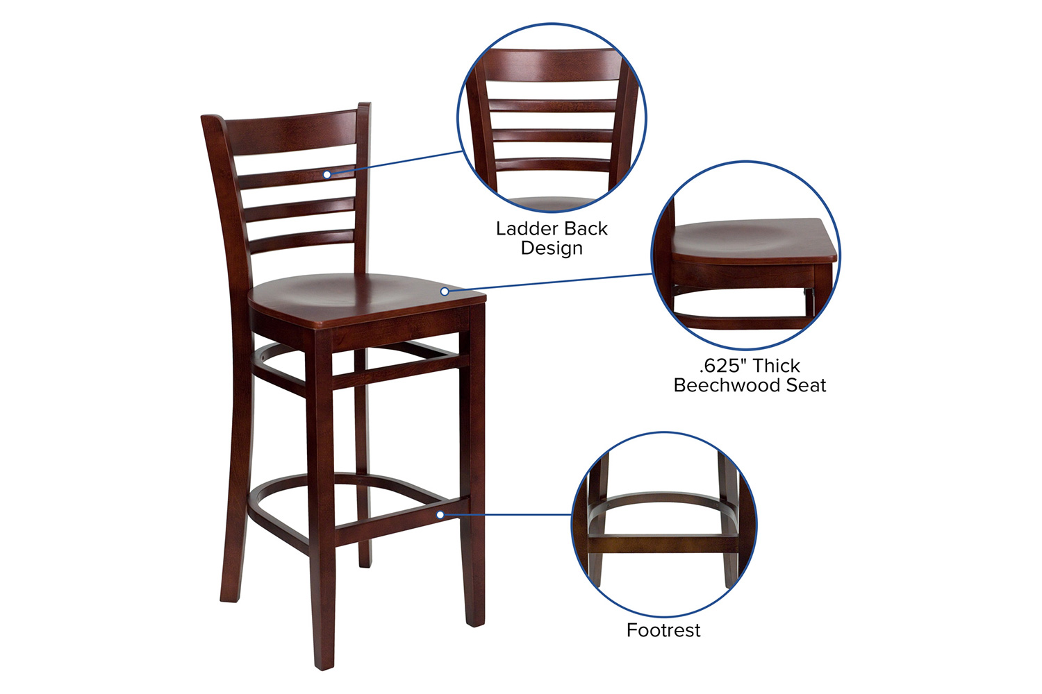 BLNK HERCULES Series Mahogany Wood Ladder Back Restaurant Bar Stool