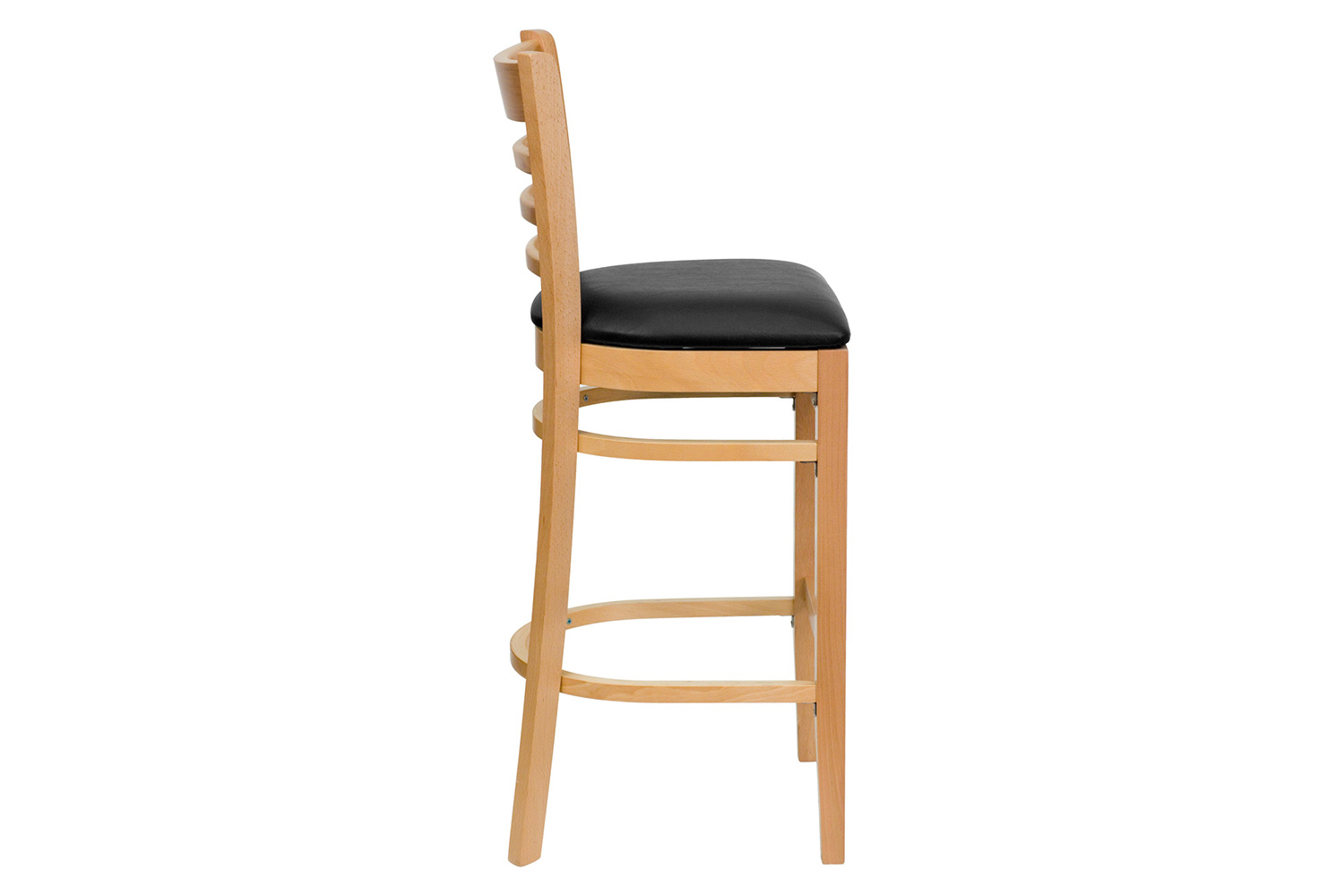 BLNK HERCULES Series Natural Wood Ladder Back Restaurant Bar Stool with Vinyl Seat - Black