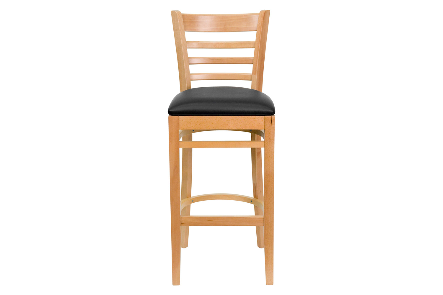 BLNK HERCULES Series Natural Wood Ladder Back Restaurant Bar Stool with Vinyl Seat - Black