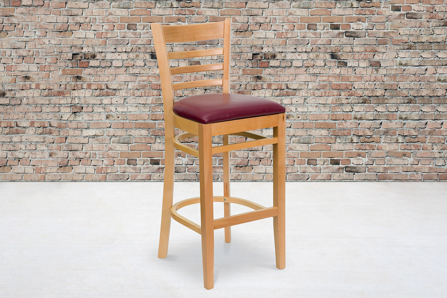 BLNK HERCULES Series Natural Wood Ladder Back Restaurant Bar Stool with Vinyl Seat