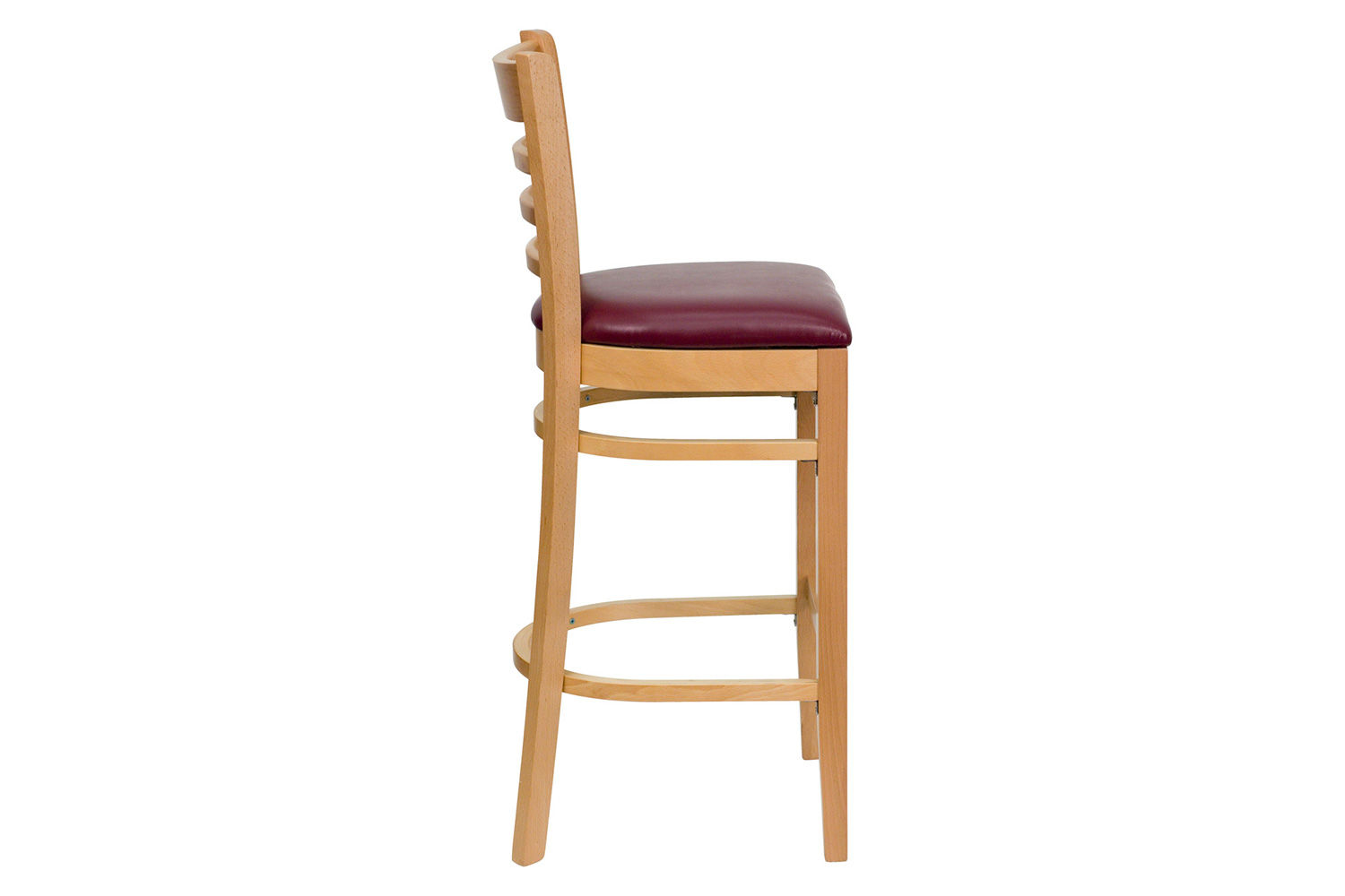 BLNK HERCULES Series Natural Wood Ladder Back Restaurant Bar Stool with Vinyl Seat - Burgundy