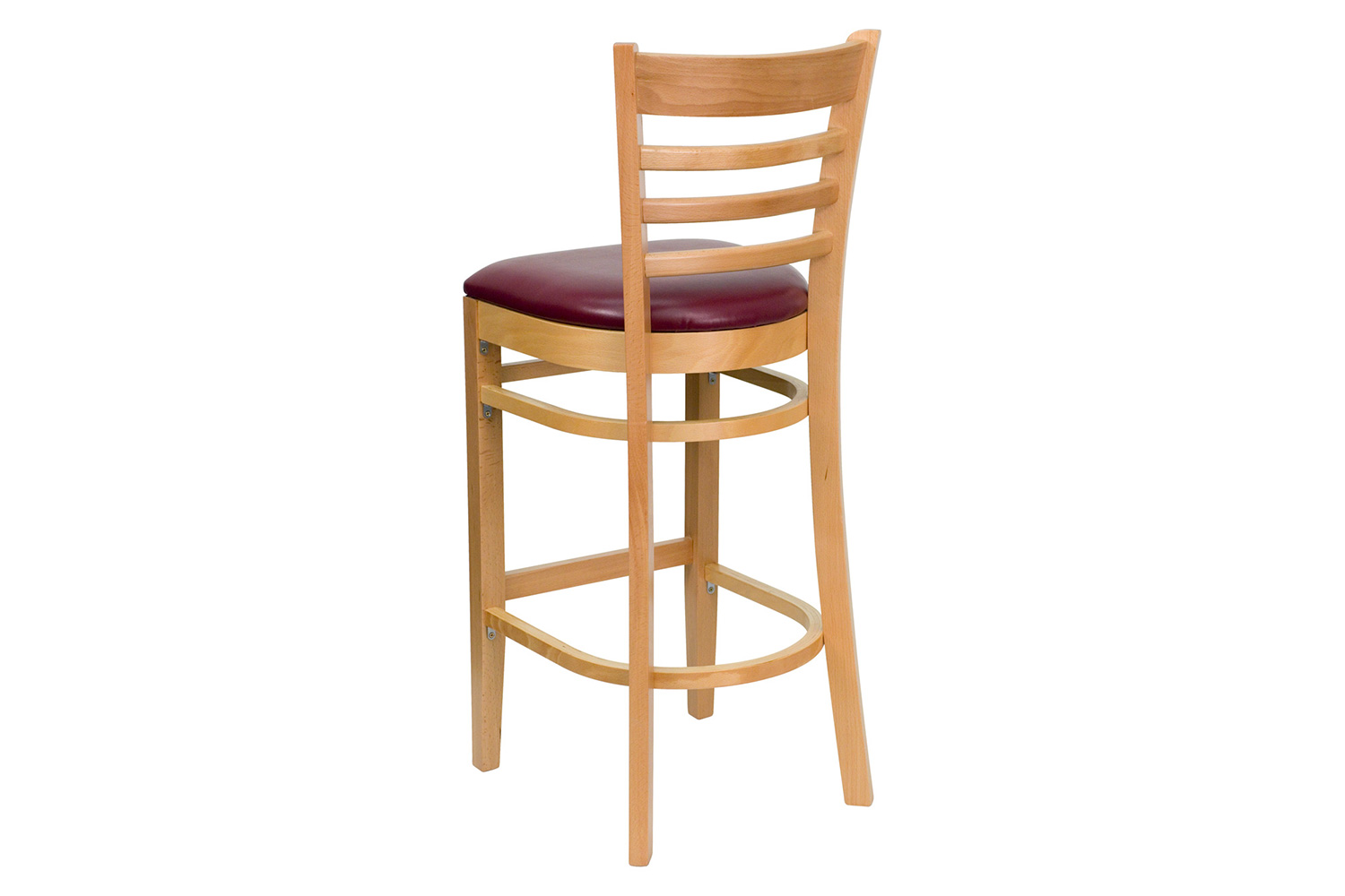 BLNK HERCULES Series Natural Wood Ladder Back Restaurant Bar Stool with Vinyl Seat - Burgundy