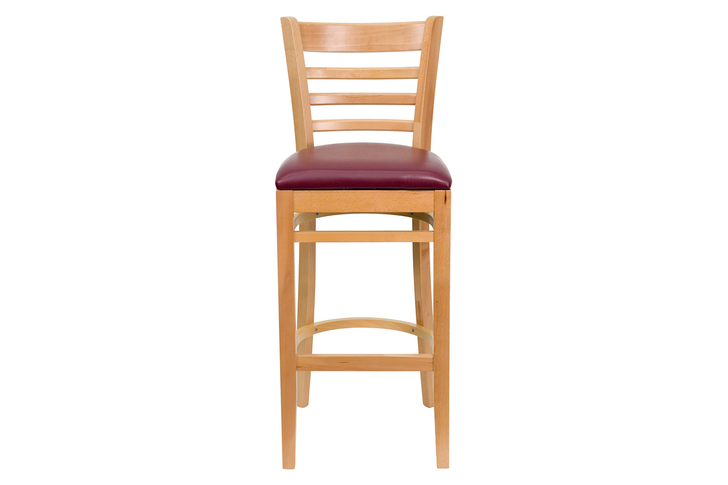 BLNK HERCULES Series Natural Wood Ladder Back Restaurant Bar Stool with Vinyl Seat - Burgundy