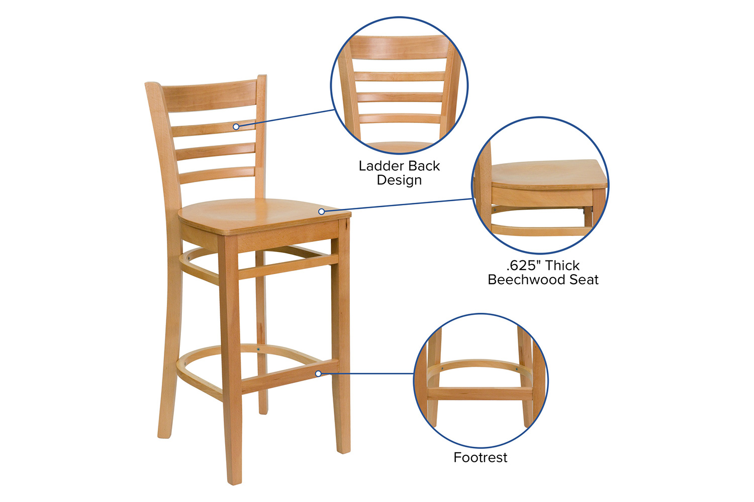 BLNK HERCULES Series Natural Wood Ladder Back Restaurant Bar Stool