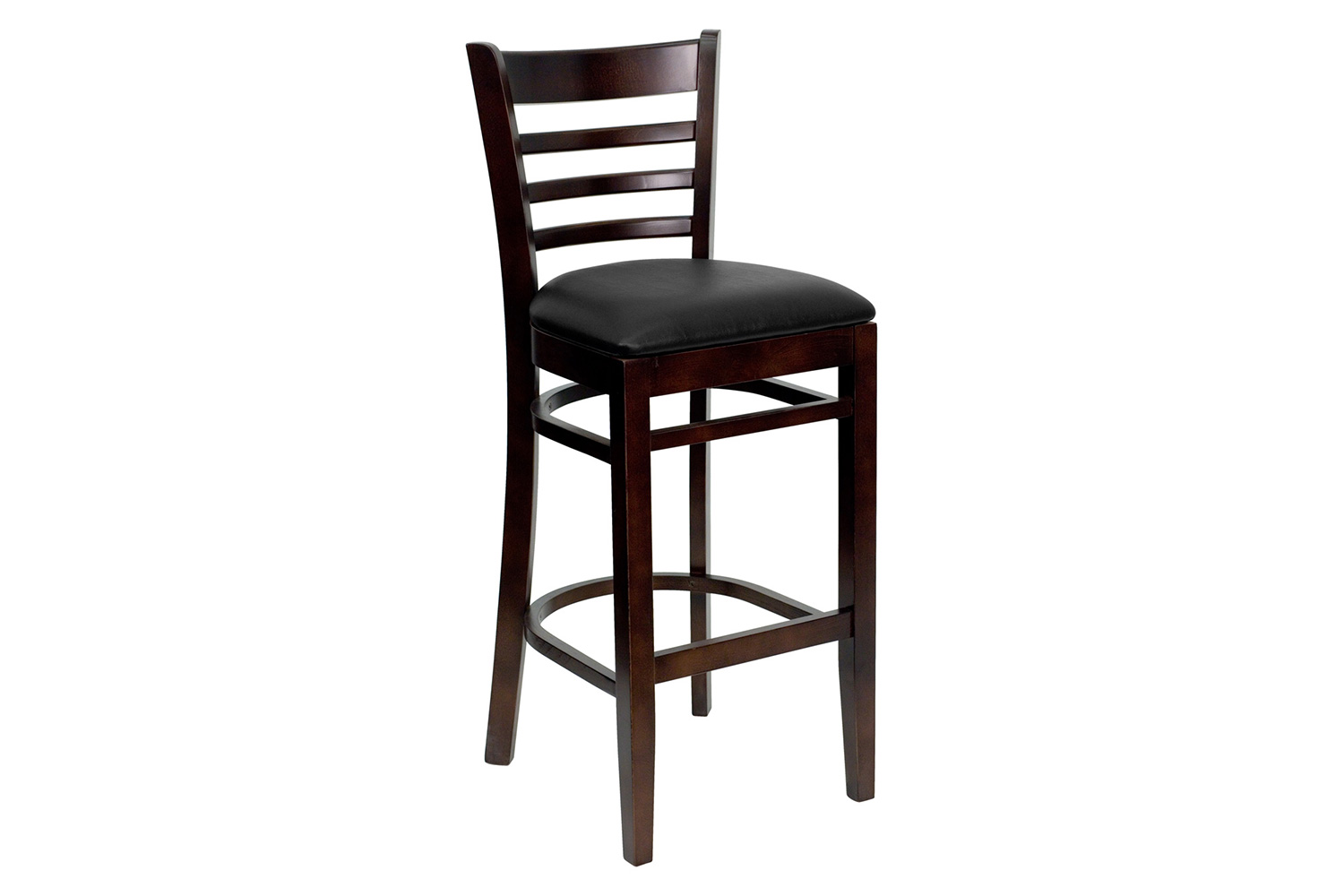 BLNK HERCULES Series Walnut Wood Ladder Back Restaurant Bar Stool with Vinyl Seat - Black