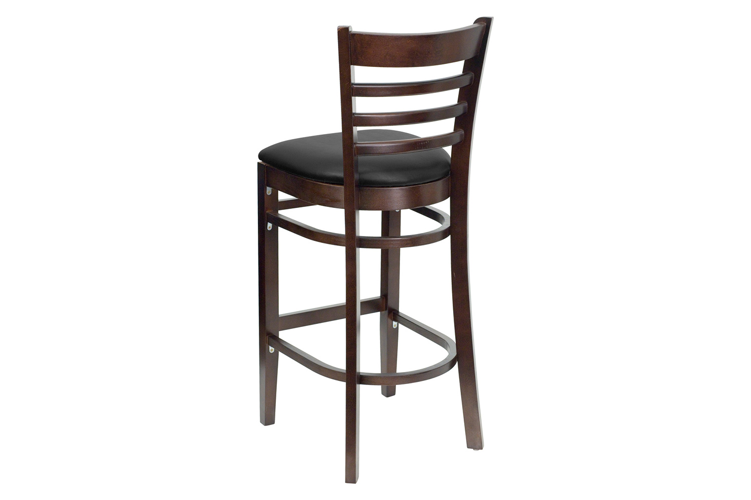 BLNK HERCULES Series Walnut Wood Ladder Back Restaurant Bar Stool with Vinyl Seat - Black