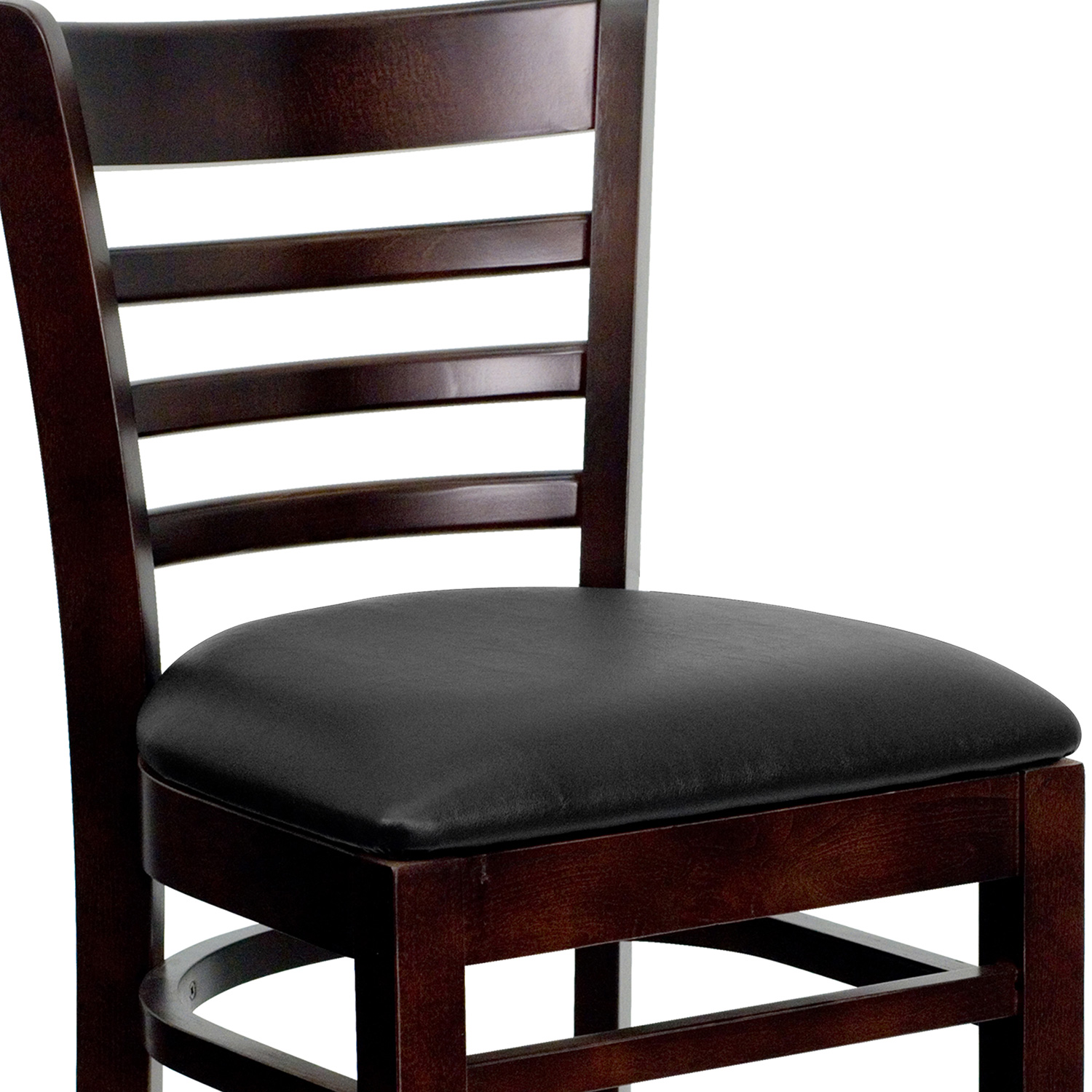 BLNK HERCULES Series Walnut Wood Ladder Back Restaurant Bar Stool with Vinyl Seat - Black