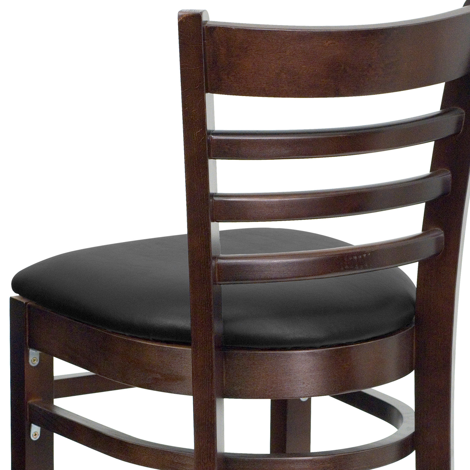 BLNK HERCULES Series Walnut Wood Ladder Back Restaurant Bar Stool with Vinyl Seat - Black