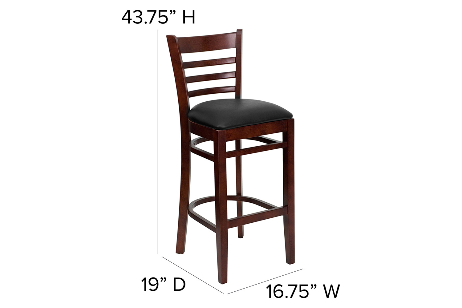 BLNK HERCULES Series Walnut Wood Ladder Back Restaurant Bar Stool with Vinyl Seat - Black