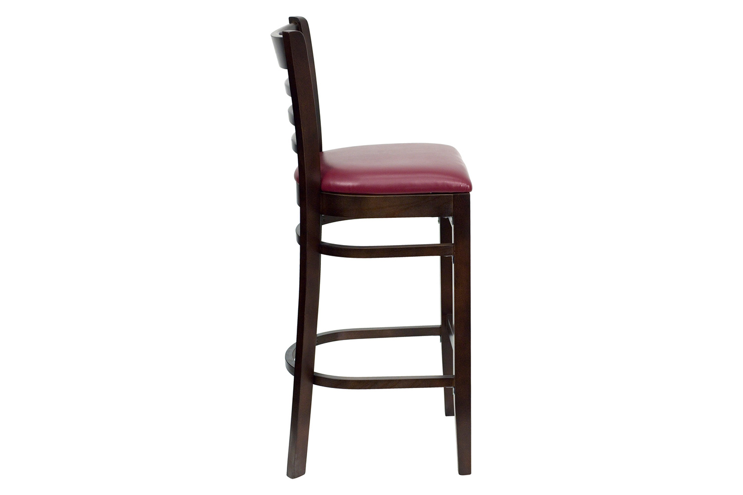 BLNK HERCULES Series Walnut Wood Ladder Back Restaurant Bar Stool with Vinyl Seat - Burgundy