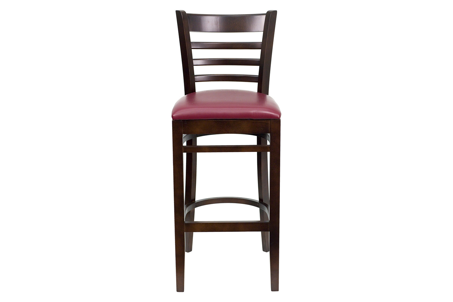 BLNK HERCULES Series Walnut Wood Ladder Back Restaurant Bar Stool with Vinyl Seat - Burgundy