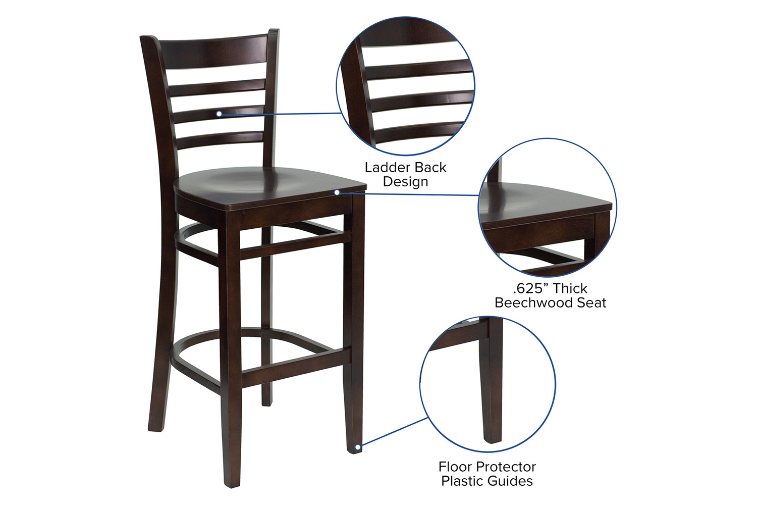 BLNK HERCULES Series Walnut Wood Ladder Back Restaurant Bar Stool