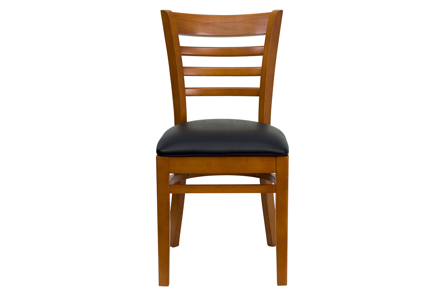 BLNK HERCULES Series Cherry Wood Ladder Back Restaurant Chair with Vinyl Seat - Black