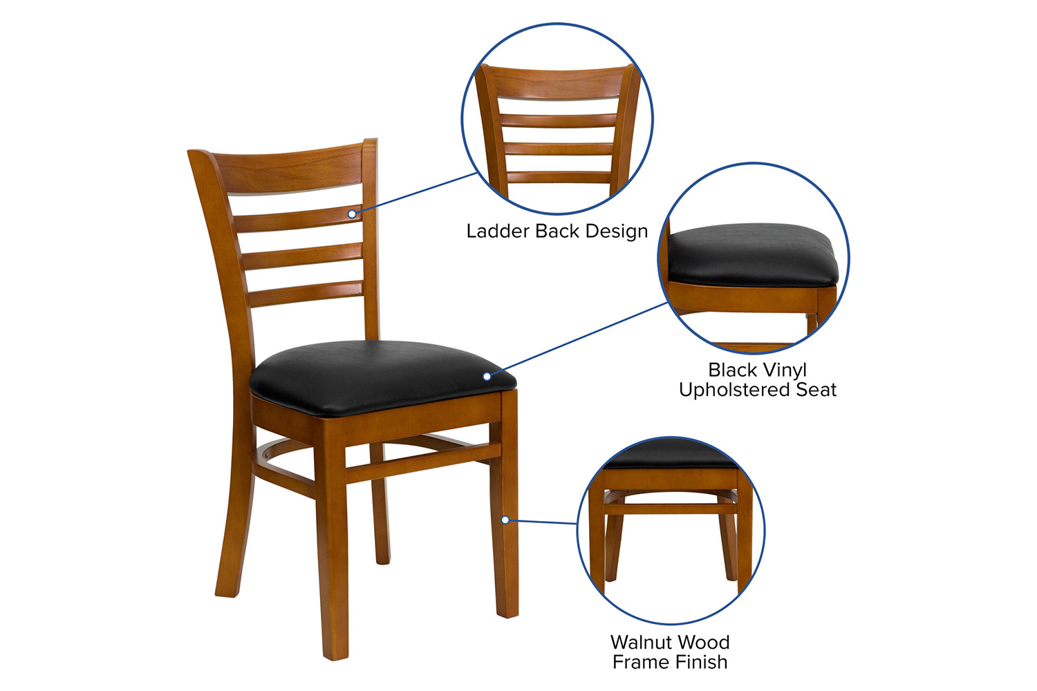 BLNK HERCULES Series Cherry Wood Ladder Back Restaurant Chair with Vinyl Seat - Black