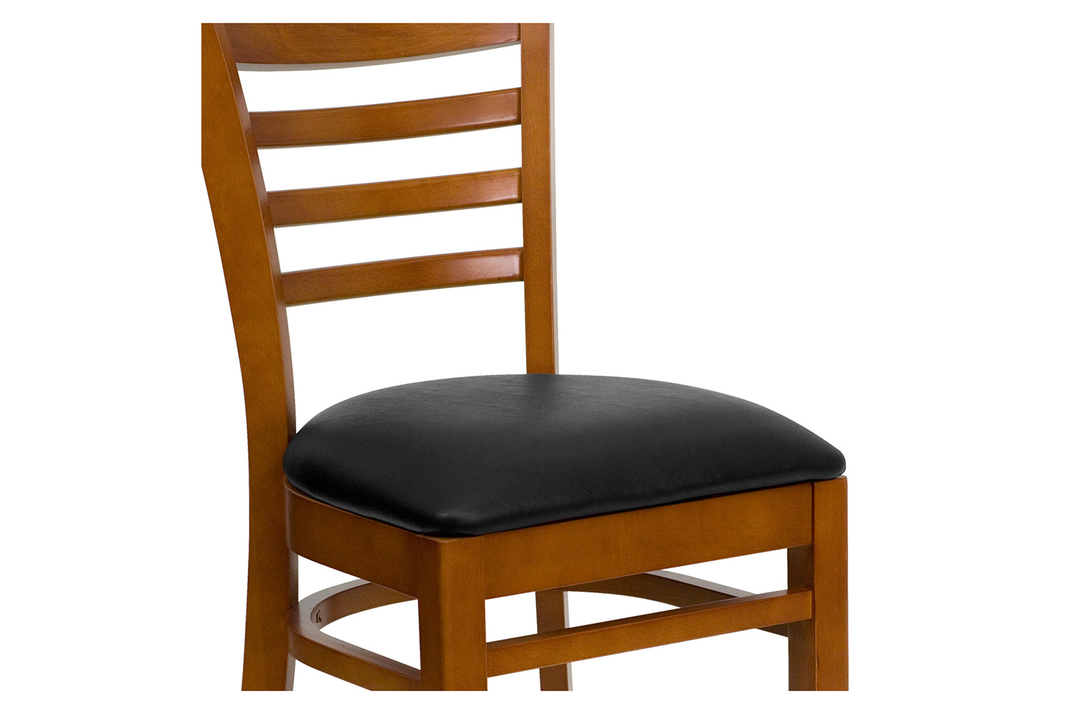 BLNK HERCULES Series Cherry Wood Ladder Back Restaurant Chair with Vinyl Seat - Black