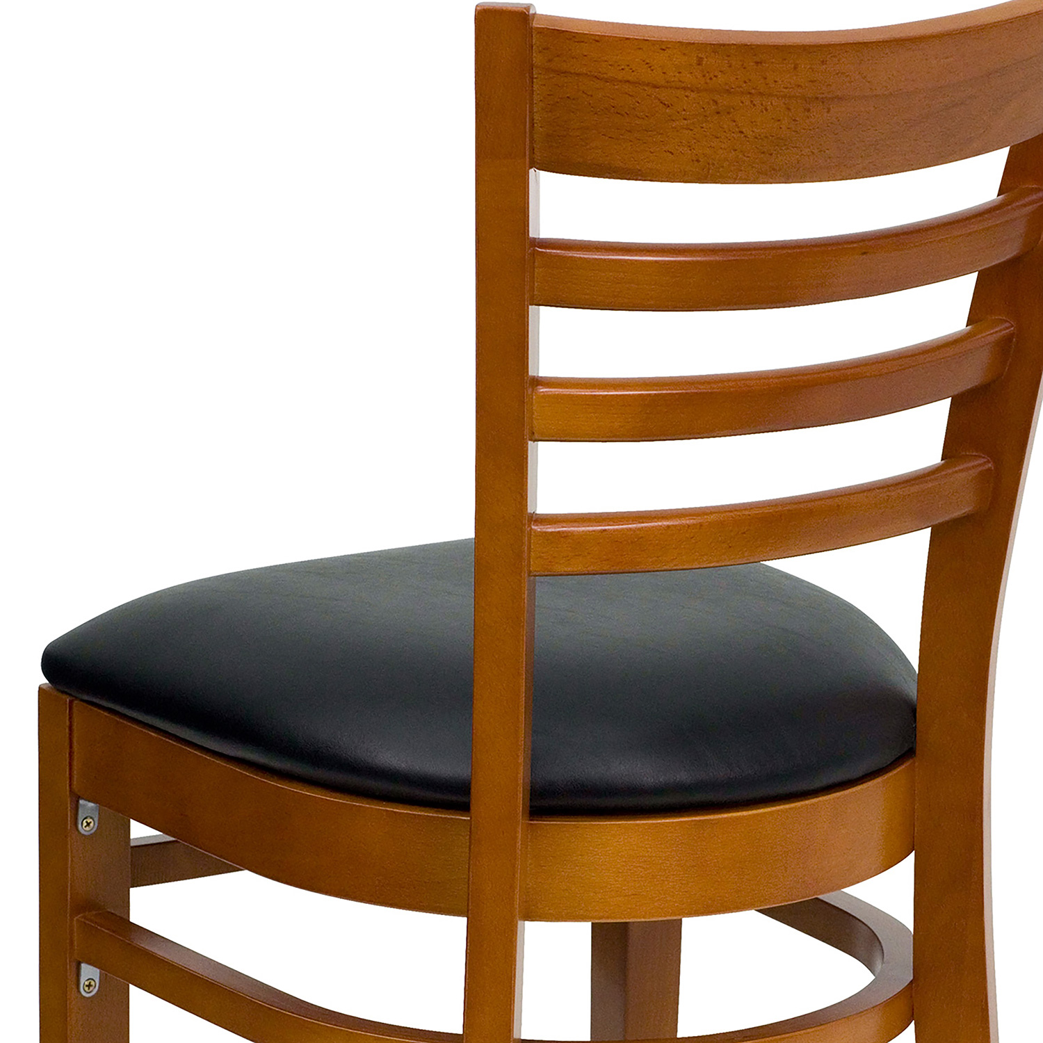 BLNK HERCULES Series Cherry Wood Ladder Back Restaurant Chair with Vinyl Seat - Black