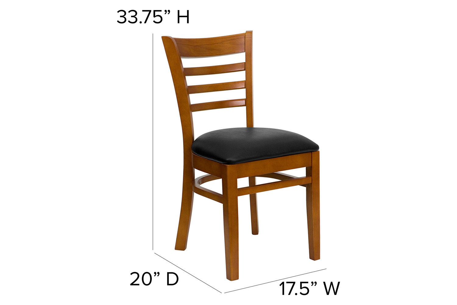 BLNK HERCULES Series Cherry Wood Ladder Back Restaurant Chair with Vinyl Seat - Black