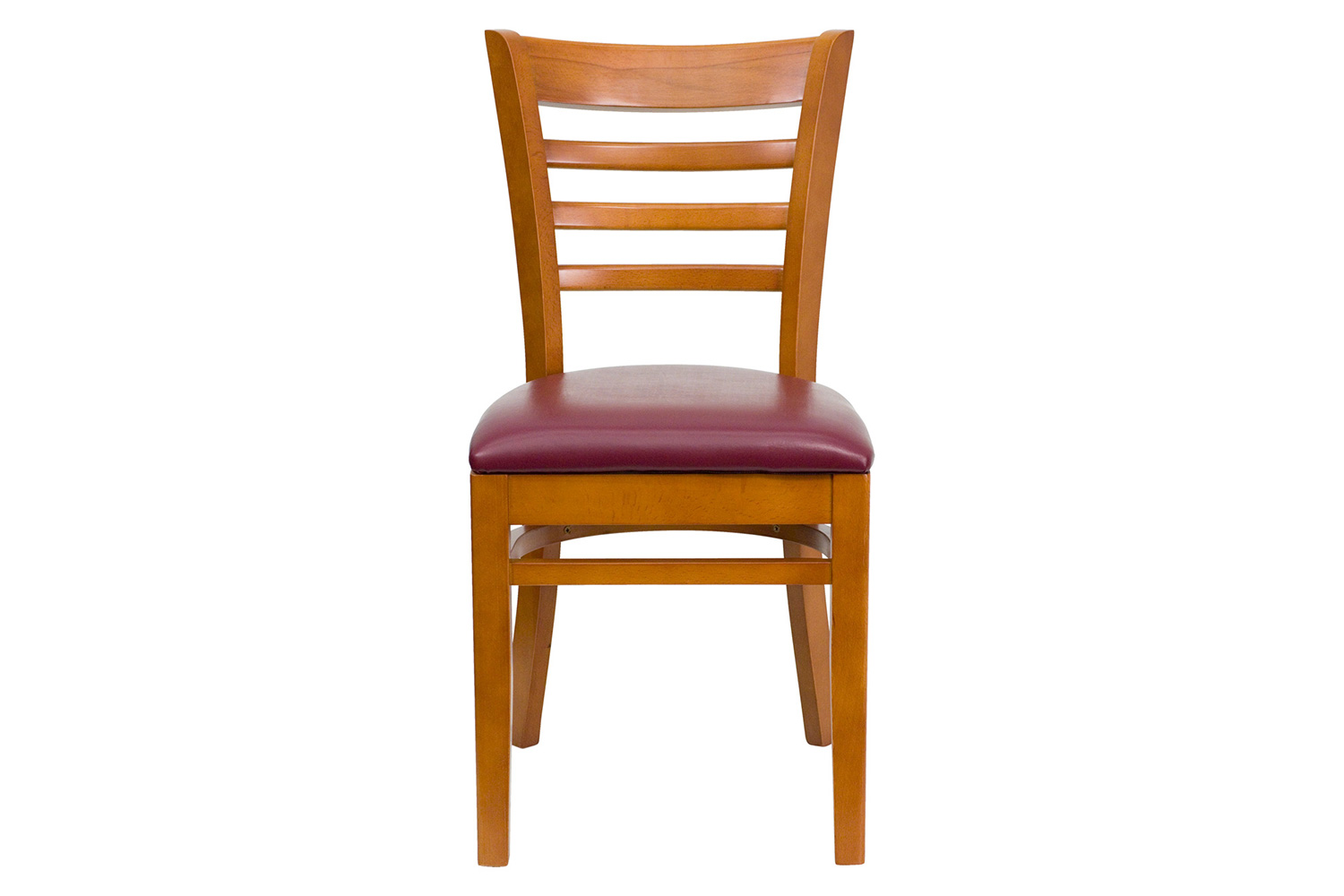 BLNK HERCULES Series Cherry Wood Ladder Back Restaurant Chair with Vinyl Seat - Burgundy