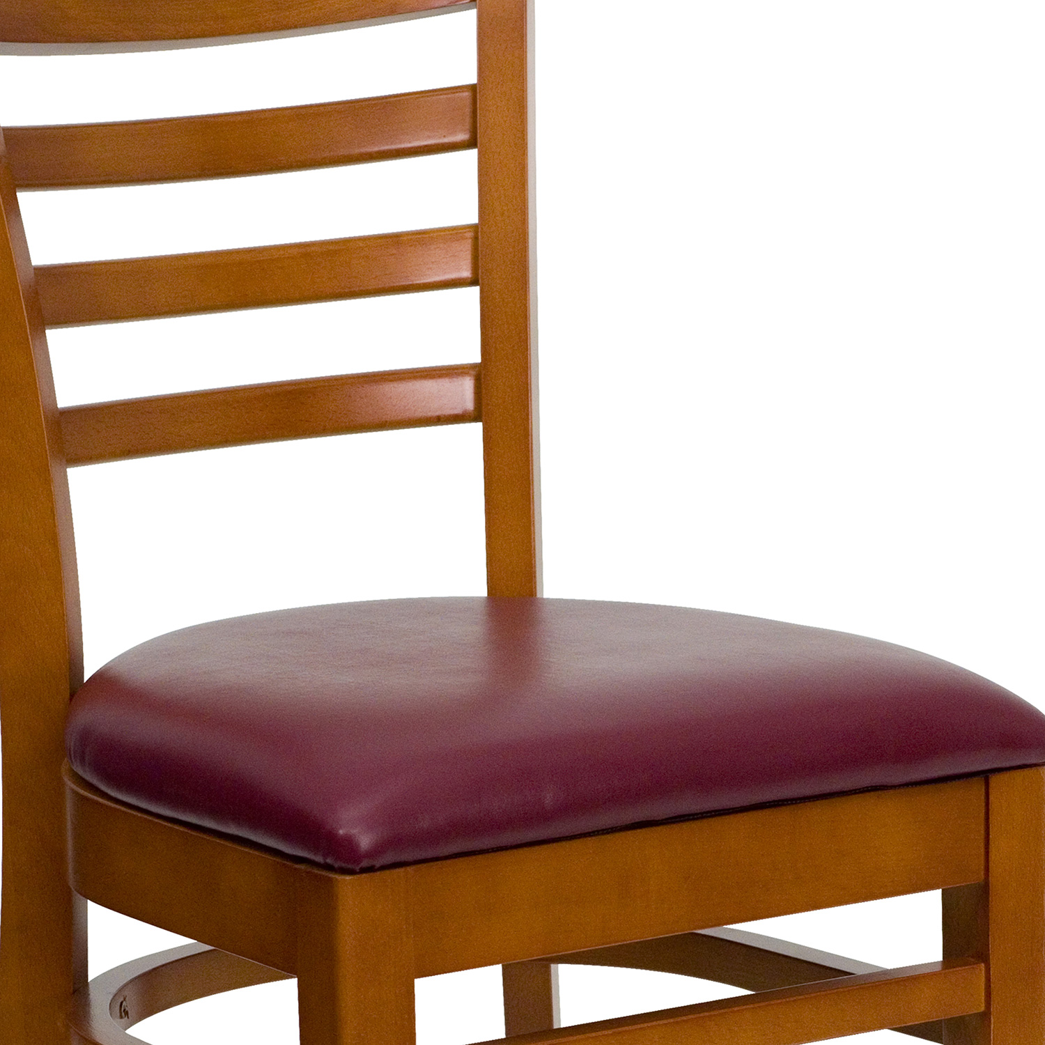 BLNK HERCULES Series Cherry Wood Ladder Back Restaurant Chair with Vinyl Seat - Burgundy