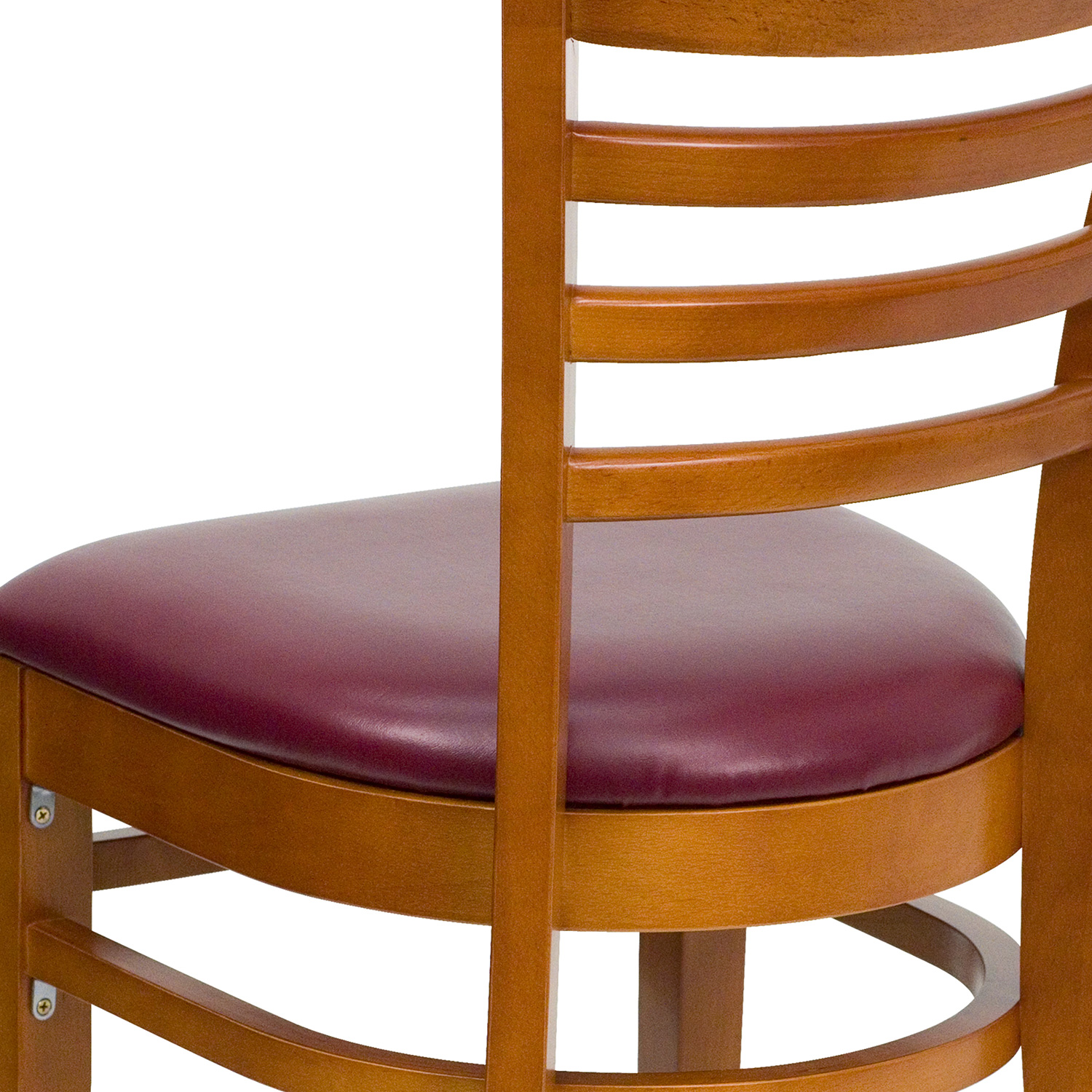 BLNK HERCULES Series Cherry Wood Ladder Back Restaurant Chair with Vinyl Seat - Burgundy