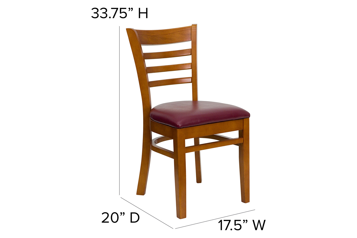 BLNK HERCULES Series Cherry Wood Ladder Back Restaurant Chair with Vinyl Seat - Burgundy