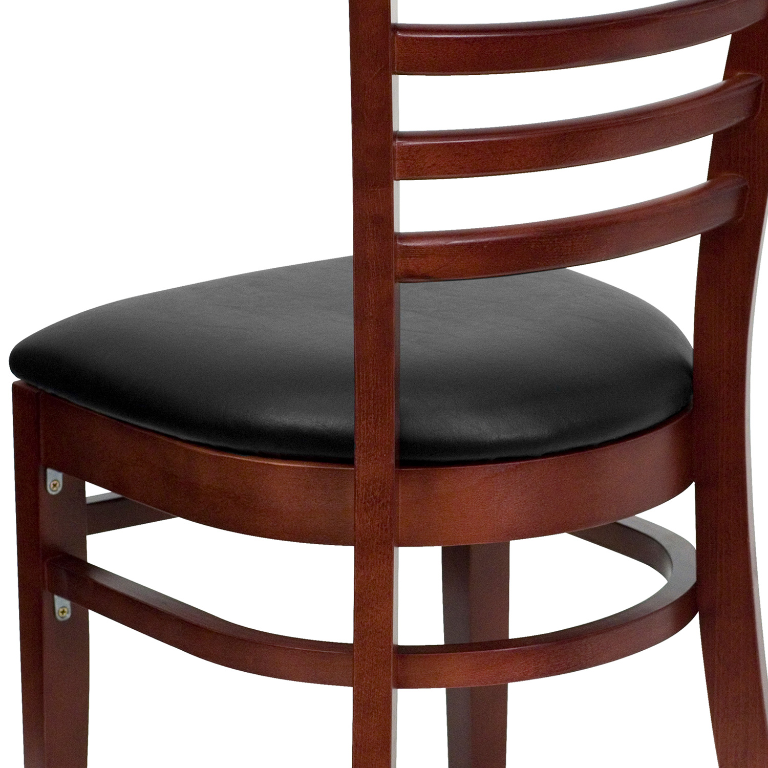 BLNK HERCULES Series Mahogany Wood Ladder Back Restaurant Chair with Vinyl Seat - Black