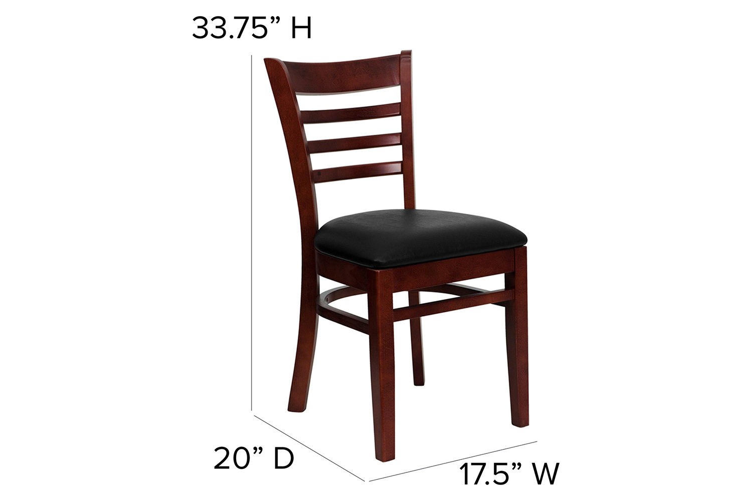 BLNK HERCULES Series Mahogany Wood Ladder Back Restaurant Chair with Vinyl Seat - Black