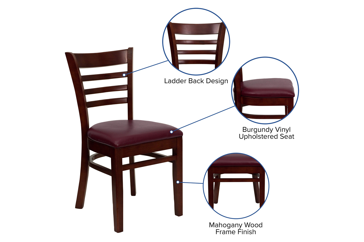 BLNK HERCULES Series Mahogany Wood Ladder Back Restaurant Chair with Vinyl Seat - Burgundy