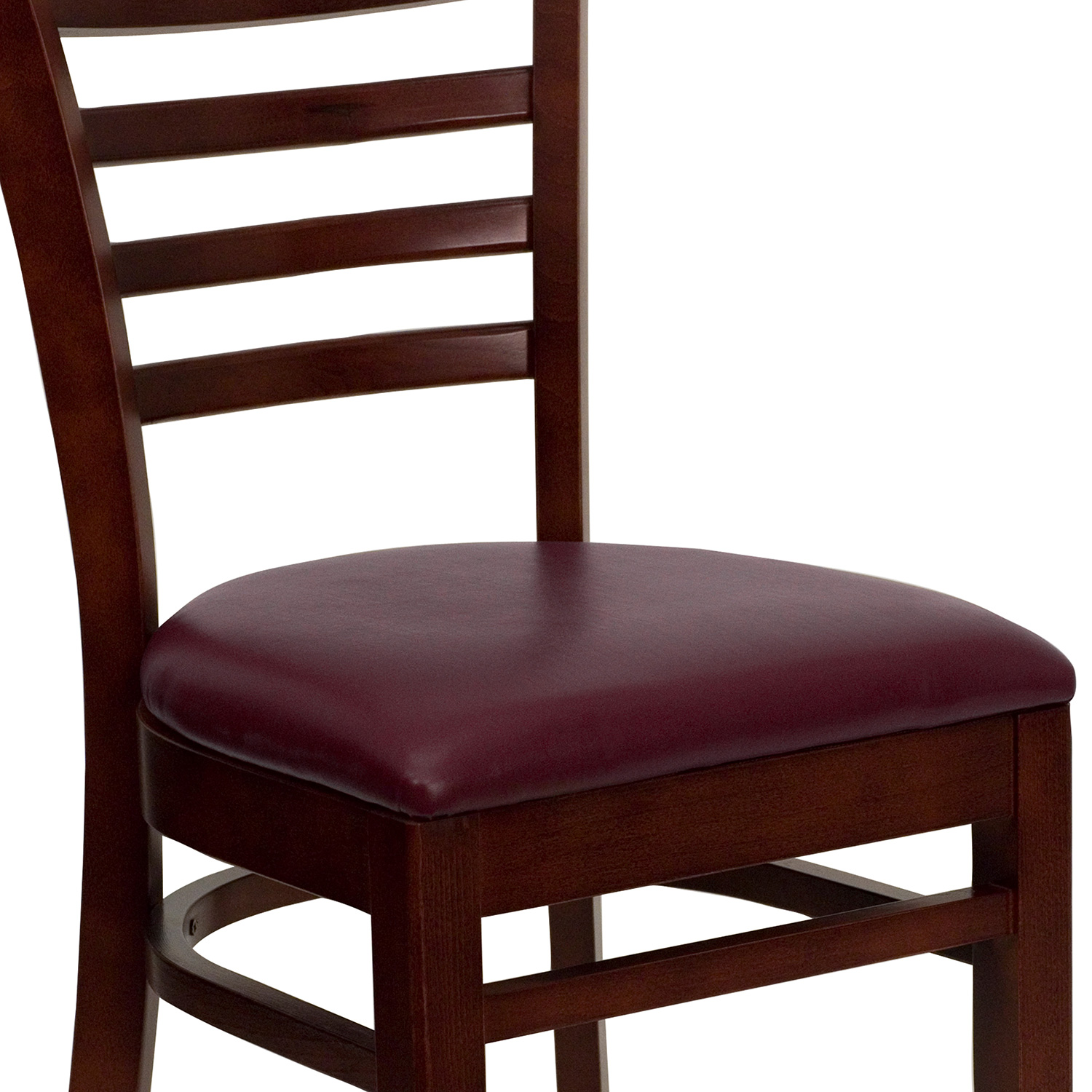 BLNK HERCULES Series Mahogany Wood Ladder Back Restaurant Chair with Vinyl Seat - Burgundy