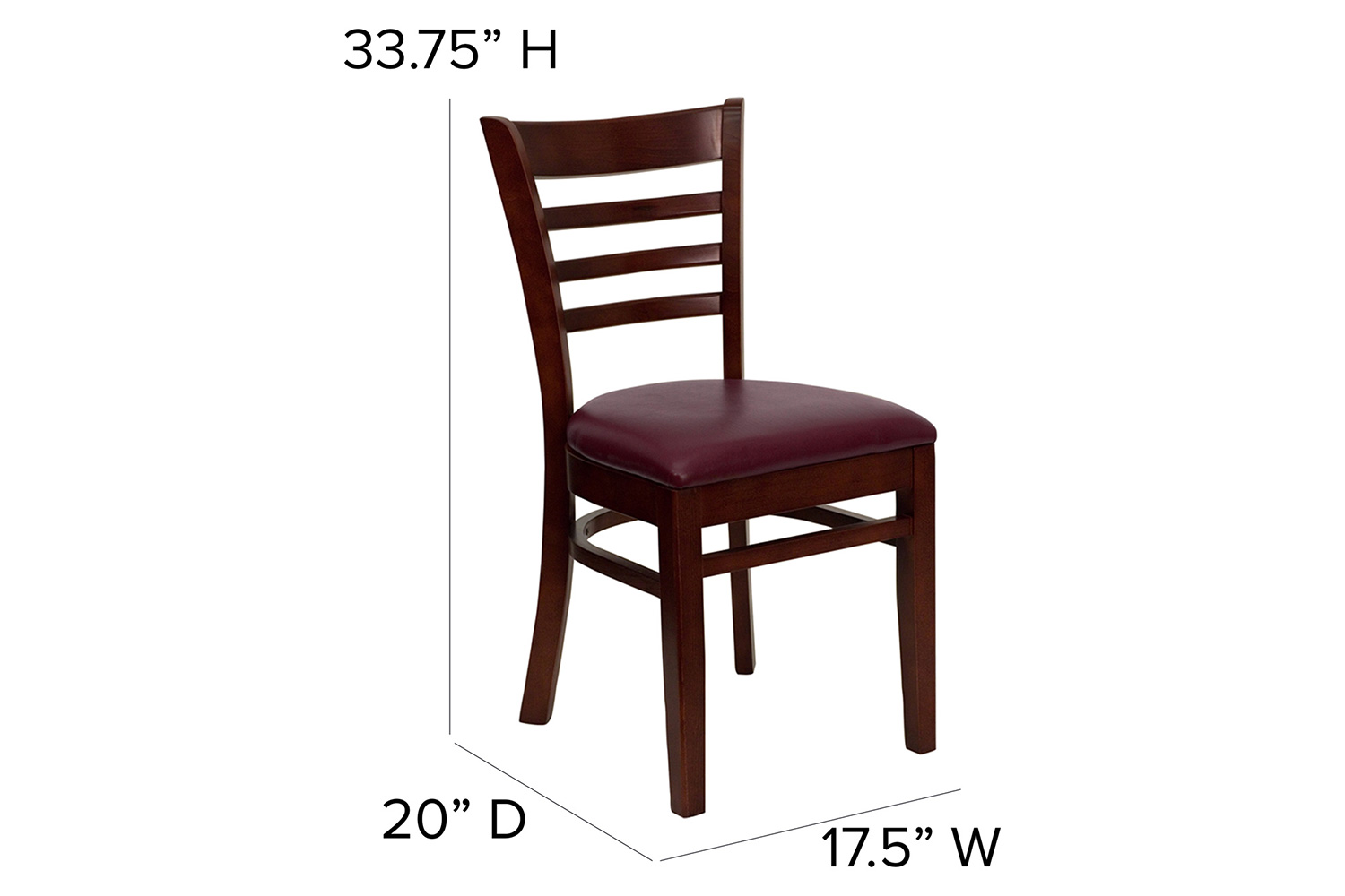 BLNK HERCULES Series Mahogany Wood Ladder Back Restaurant Chair with Vinyl Seat - Burgundy