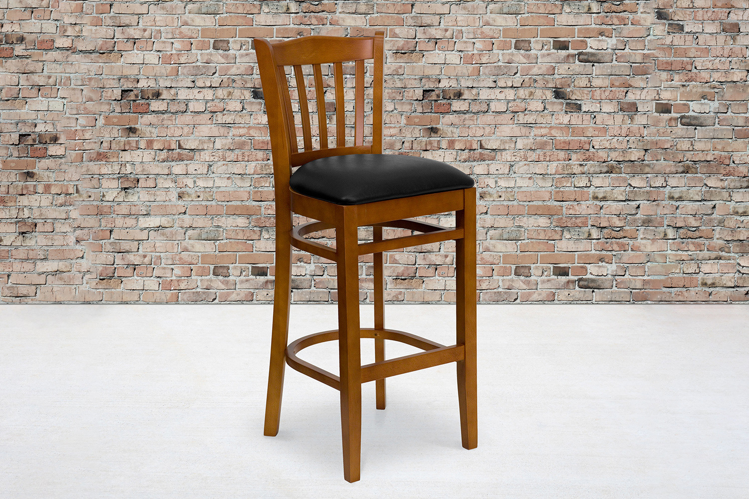 BLNK HERCULES Series Cherry Wood Vertical Slat Back Restaurant Bar Stool with Vinyl Seat