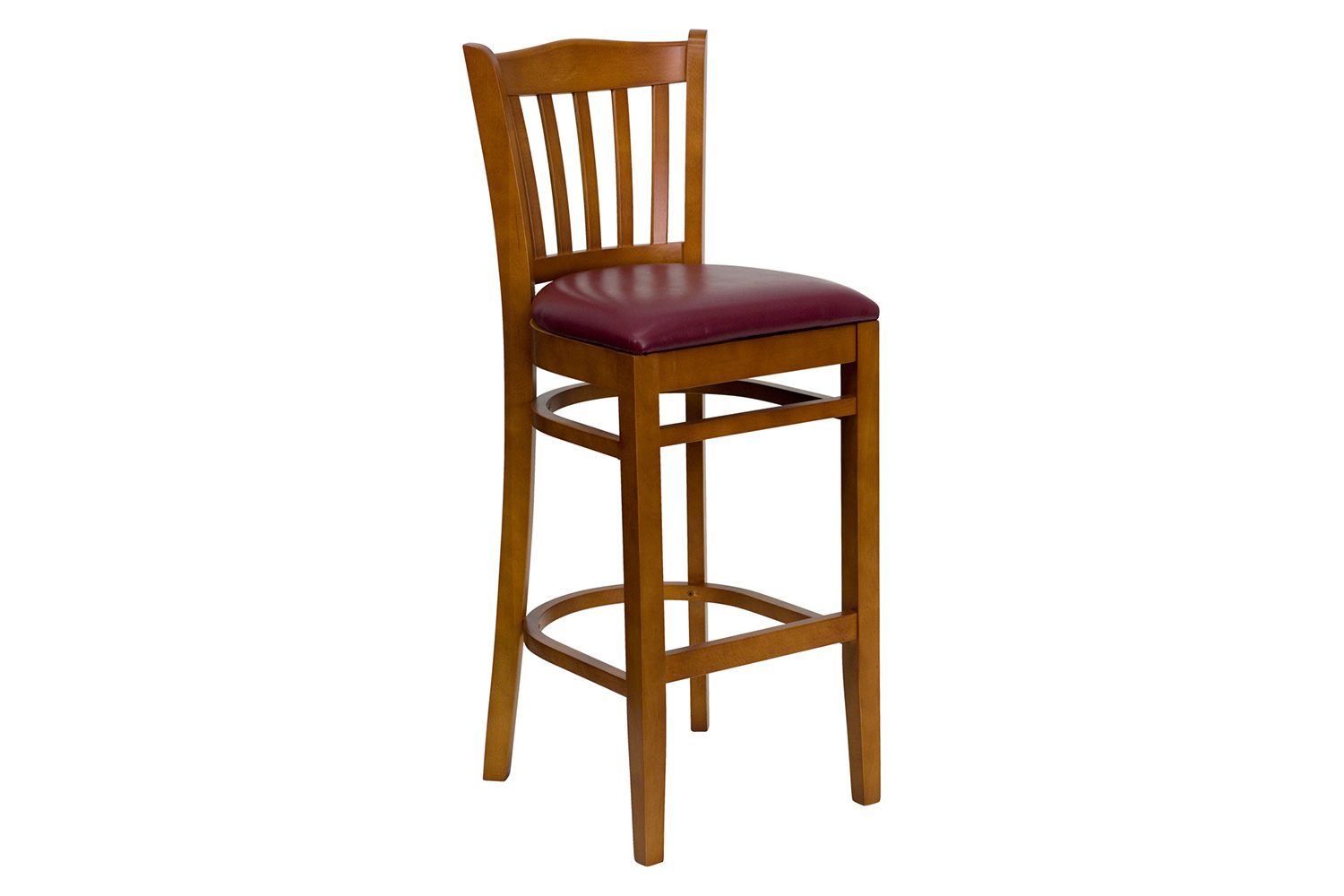 BLNK HERCULES Series Cherry Wood Vertical Slat Back Restaurant Bar Stool with Vinyl Seat