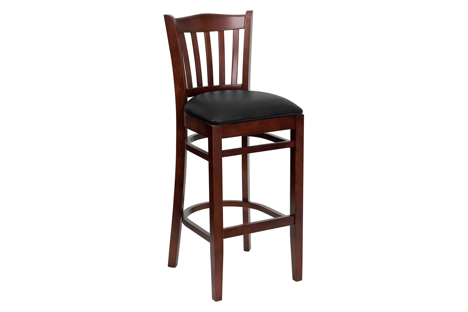 BLNK HERCULES Series Mahogany Wood Vertical Slat Back Restaurant Bar Stool with Vinyl Seat