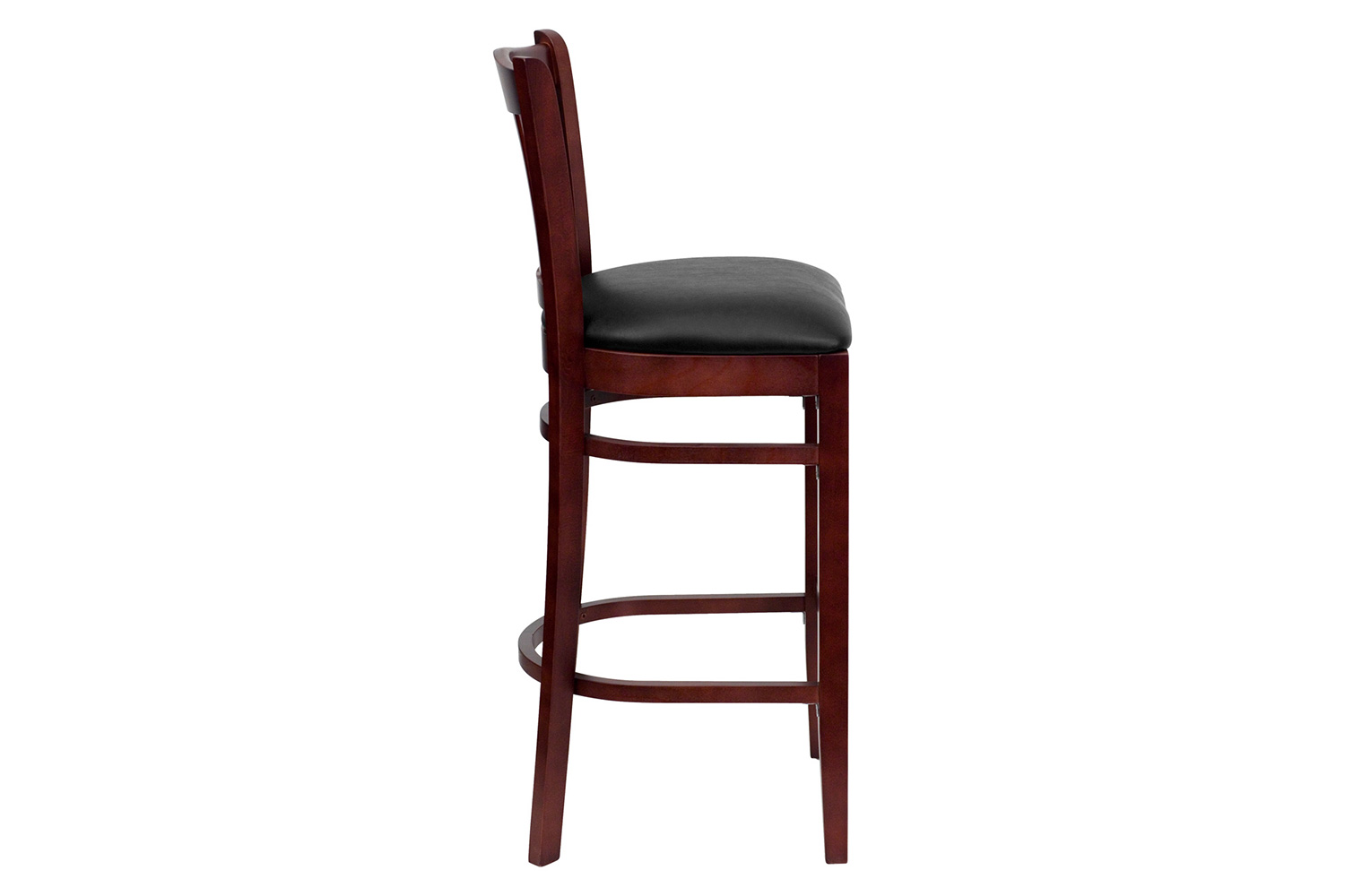 BLNK HERCULES Series Mahogany Wood Vertical Slat Back Restaurant Bar Stool with Vinyl Seat - Black