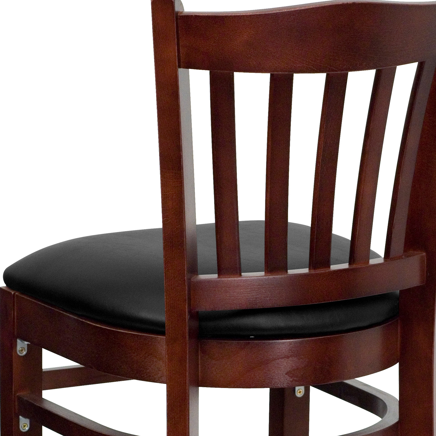 BLNK HERCULES Series Mahogany Wood Vertical Slat Back Restaurant Bar Stool with Vinyl Seat - Black