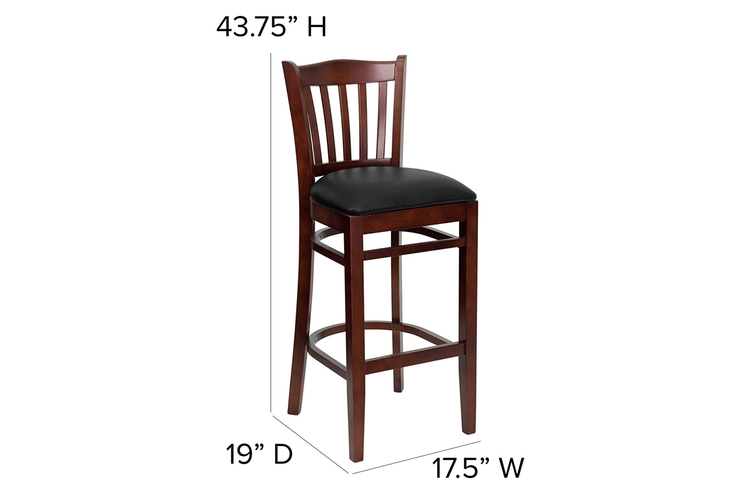 BLNK HERCULES Series Mahogany Wood Vertical Slat Back Restaurant Bar Stool with Vinyl Seat - Black