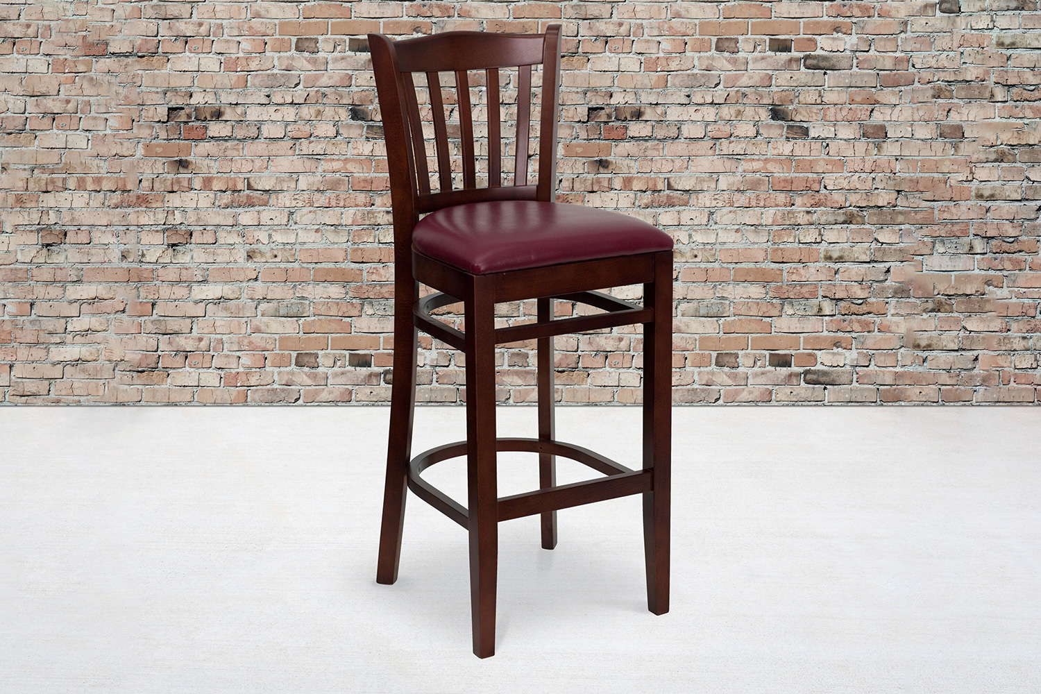 BLNK HERCULES Series Mahogany Wood Vertical Slat Back Restaurant Bar Stool with Vinyl Seat