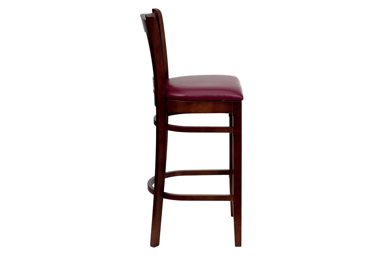 BLNK HERCULES Series Mahogany Wood Vertical Slat Back Restaurant Bar Stool with Vinyl Seat - Burgundy