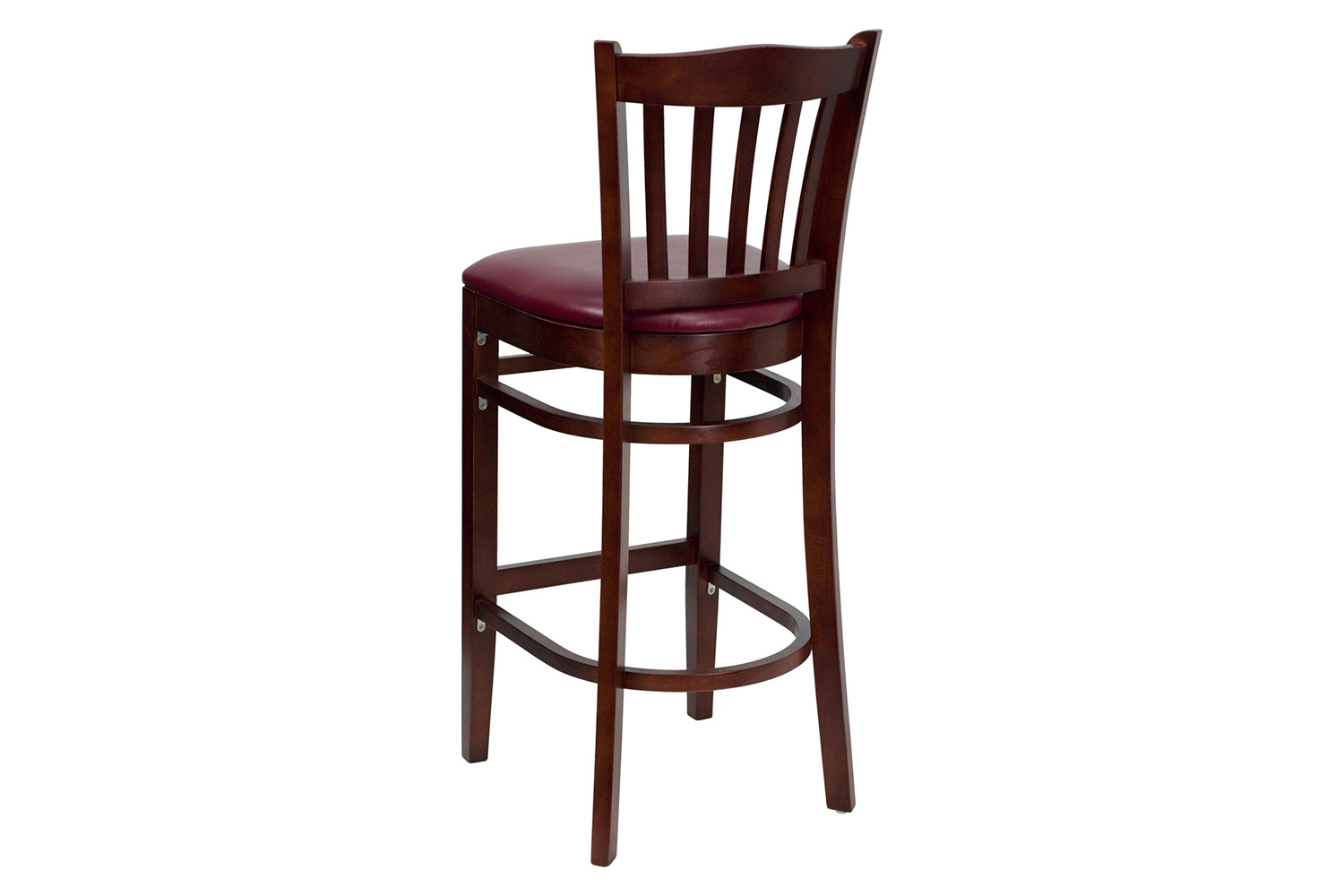 BLNK HERCULES Series Mahogany Wood Vertical Slat Back Restaurant Bar Stool with Vinyl Seat - Burgundy