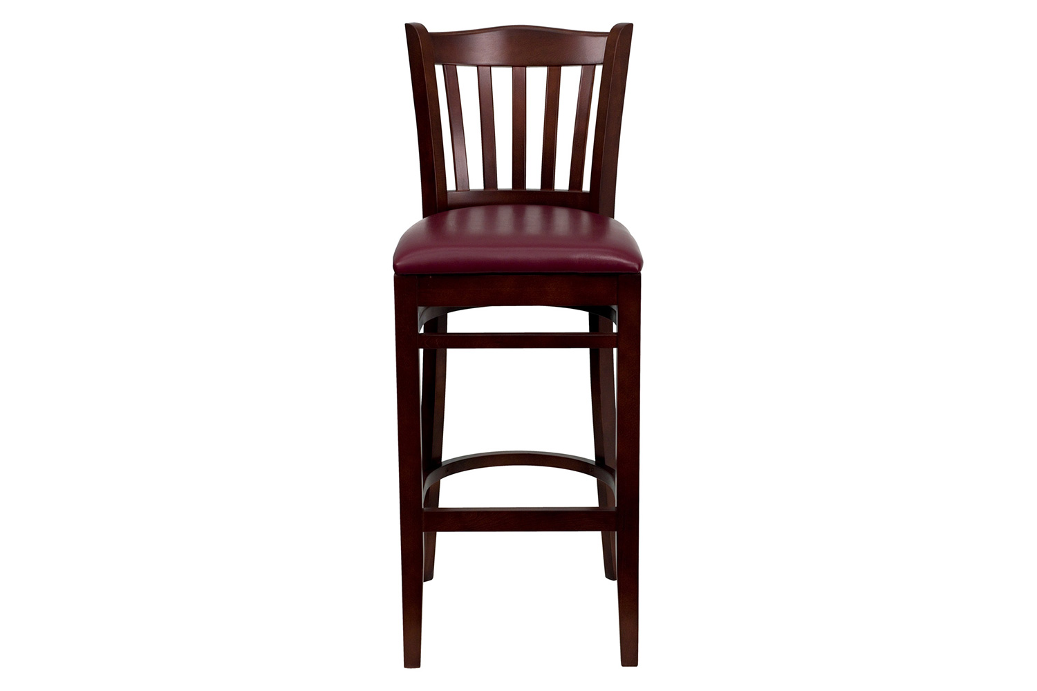 BLNK HERCULES Series Mahogany Wood Vertical Slat Back Restaurant Bar Stool with Vinyl Seat - Burgundy