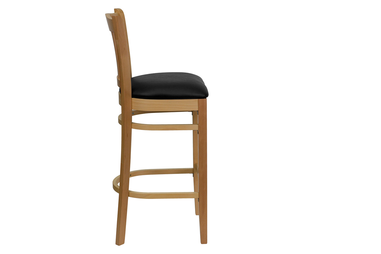 BLNK HERCULES Series Natural Wood Vertical Slat Back Restaurant Bar Stool with Vinyl Seat - Black