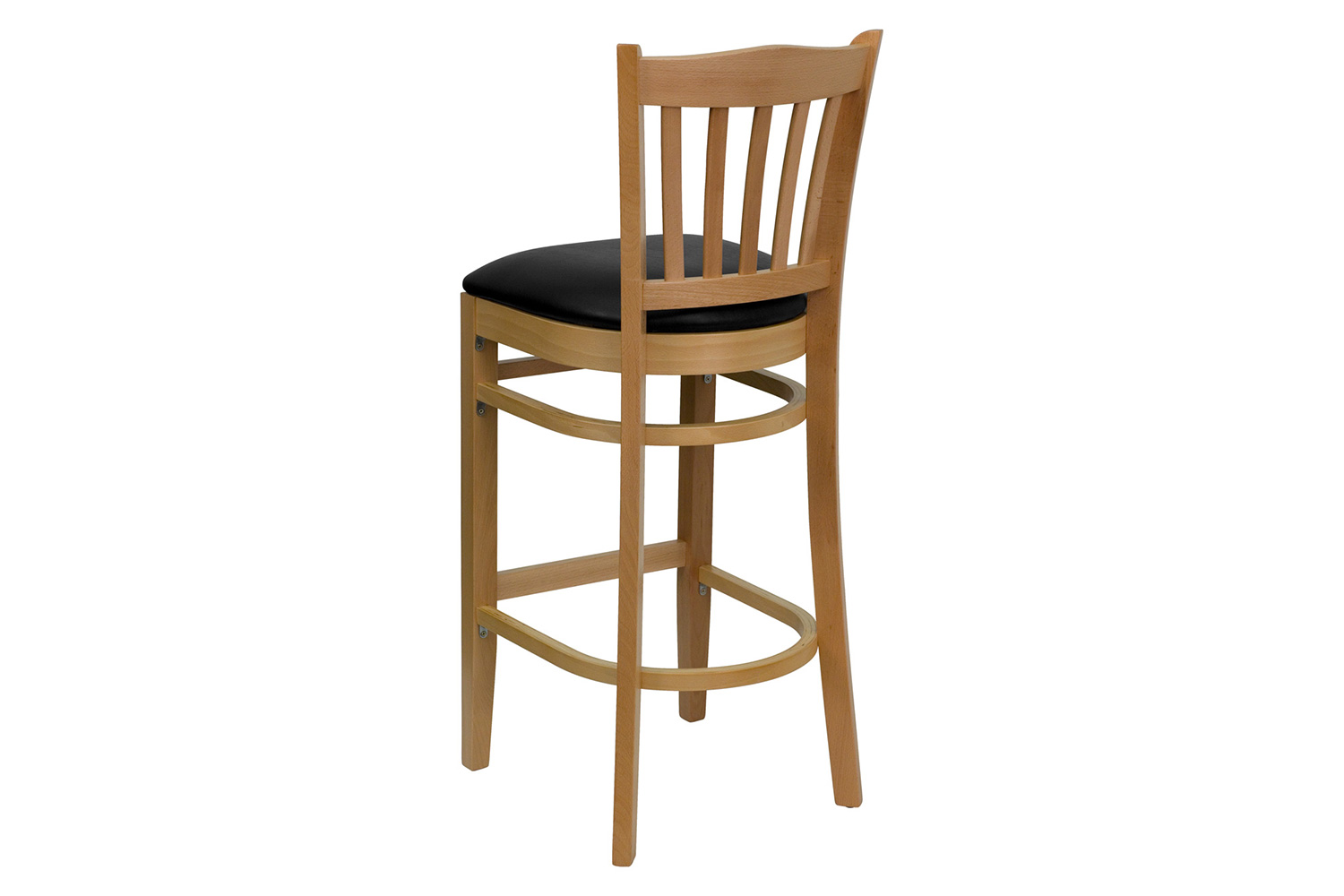 BLNK HERCULES Series Natural Wood Vertical Slat Back Restaurant Bar Stool with Vinyl Seat - Black