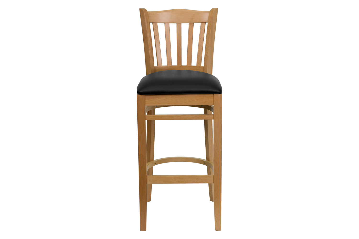 BLNK HERCULES Series Natural Wood Vertical Slat Back Restaurant Bar Stool with Vinyl Seat - Black