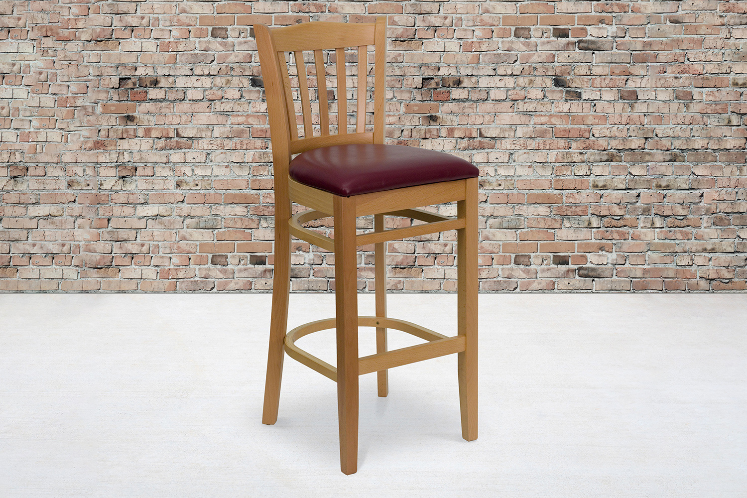 BLNK HERCULES Series Natural Wood Vertical Slat Back Restaurant Bar Stool with Vinyl Seat