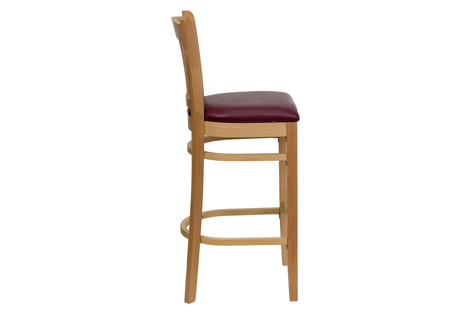 BLNK HERCULES Series Natural Wood Vertical Slat Back Restaurant Bar Stool with Vinyl Seat - Burgundy