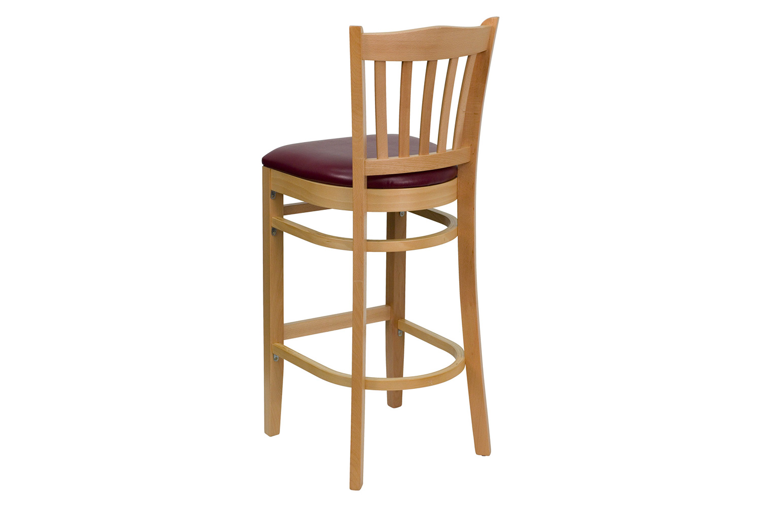 BLNK HERCULES Series Natural Wood Vertical Slat Back Restaurant Bar Stool with Vinyl Seat - Burgundy